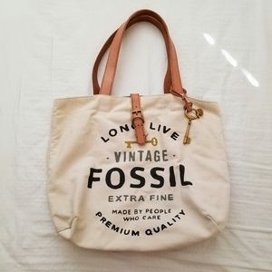 Fossil heavy canvas tote with leather straps